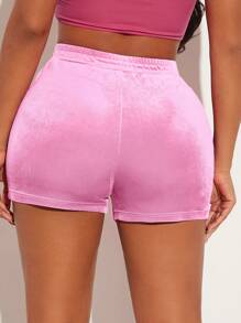 SHEIN SXY Women's Elastic Waist Rhinestone Letter Pattern Fashion Shorts - Baby Pink - View 2