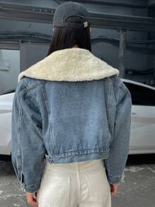 DAZY Women's Front Button Long Sleeve Pocket Simple Casual Denim Jacket - Blue - View 5