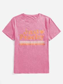 Chiquease Women's Summer Casual Round Neck Letter Print Short Sleeve T-Shirt - Pink - View 4