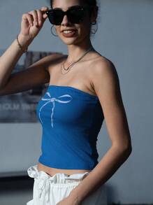 SHEIN ICON Women's Butterfly Printed Summer Strapless Sleeveless Top - Blue - View 3