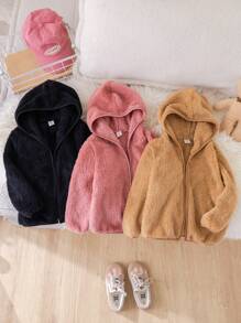 SHEIN Leap Crew 3pcs Young Girl Knitted Solid Color Hooded Loose Casual Jacket Set,In Fall/Winter - Multicolor - View 5