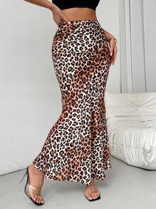 Chiquease 女士豹纹高腰鱼尾裙 - 紅色 - 查看 5