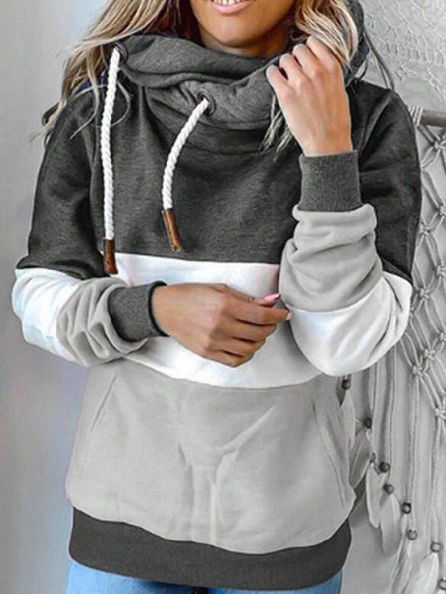 大码女式拼色运动衫 - 灰色 - 查看 1