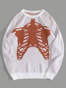 SHEIN Cottnline Men Bone Printed Regular Sweater - White - View 1