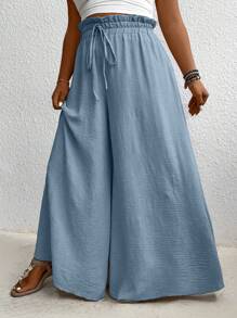 SHEIN LUNE Pantalones palazzo sueltos de unicolor talla grande - Celeste - Ver 3