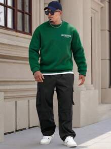 Manfinity Homme Men's Plus Size Crew Neck Letter Print Casual Pullover Sweatshirt