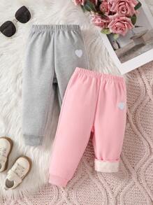 2 件套休闲运动女婴保暖内衬刺绣运动裤套装，冬季 - 彩色 - 查看 1
