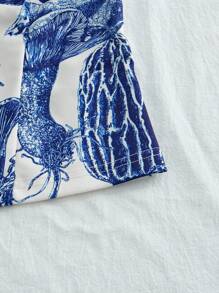 SHEIN VCAY Parte superior de mujer de punto ajustada con estampado regular - Azul y blanco - Ver 3