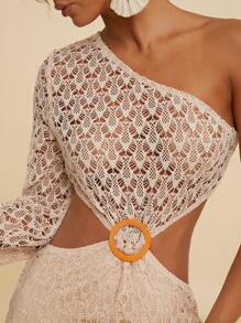 Travachic Vestido largo de punto y ganchillo calado para vacaciones, conjunto bohemio para festival de música de mujer