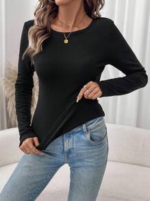 SHEIN LUNE Bộ 2 chiếc/Bộ Áo thun dài tay dệt kim lông cừu cơ bản cho nữ, Thu/Đông - Nhiều màu - Xem 13