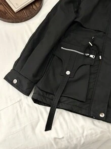 SHEIN Unity Casual Fluffy Collar Drawstring Waist Hooded Padded Padded Coat, Winter Clothes Fall Cloth For Women