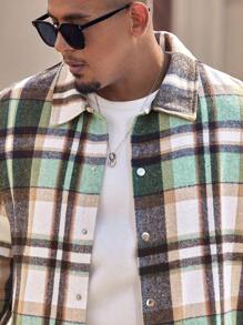 Manfinity Homme Plus Size Men's Casual Plaid Print Jacket, Autumn - Multicolor - View 8