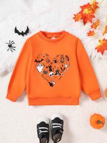 Áo nỉ chui đầu in hình bí ngô, dơi, đầu lâu và trái tim dễ thương cho bé gái trong lễ Halloween - trái cam - Xem 1