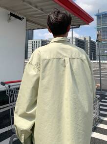 Claim Dot Men's Loose Fit Beige Denim Casual Raglan Shirt - Beige - View 2