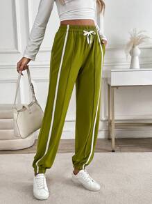 Chiquease Women's Solid Color Patchwork Front Tie Simple Casual Harem Pants Fall Cloth For Women - Army Green - View 3