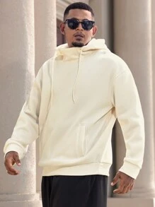 Manfinity Homme Áo hoodie nỉ trơn màu thường ngày cỡ lớn cho nam, Thu/Đông - Màu be - Xem 5