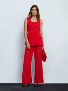 Maija 无袖双排扣时尚都市红色春夏女士套装，简约经典百搭时尚