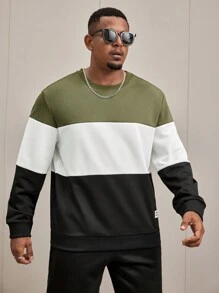 Manfinity Homme Sudadera de talla grande casual con bloque de color para hombre, otoño/invierno