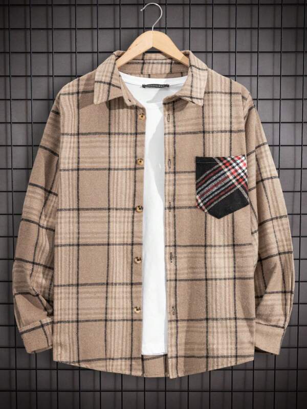 EURMUSE Men Plain Printed Color Blocked Pocket Regular Shacket
