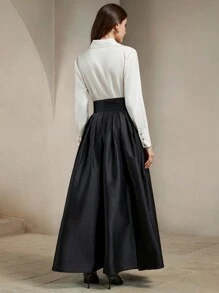 Anewsta High-Waisted Elegant Puff Skirt, Royal Style Maxi Women Outfit - Black - View 2