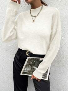 Pariaura Solid Color Long Sleeve Pullover Sweater,Long Sleeve Tops Knit Pullover Fall Winter Sweater - White - View 6