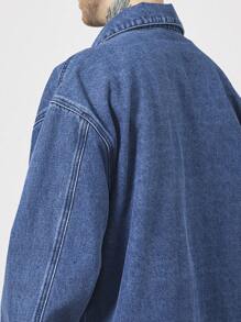 Manfinity EMRG 男士休闲落肩宽松牛仔夹克，秋季 - 藍色 - 查看 7