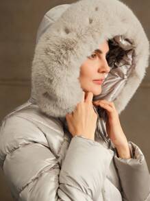 Anewsta Women's Fashionable Minimalist Fitted Hooded Jacket - Apricot - View 2