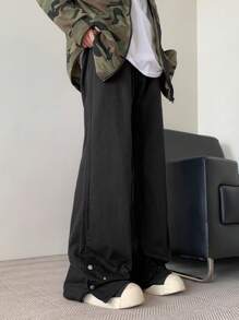 Claim Dot Y2K Vintage Loose Fit Washed Black Wide Leg Pants For Men - Black - View 1