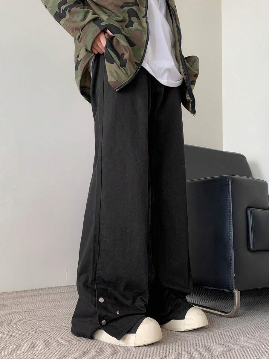 Claim Dot Y2K Vintage Loose Fit Washed Black Wide Leg Pants For Men - Black - View 1