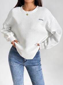 SHEIN PETITE Letter Patch Detail Drop Shoulder Sweatshirt