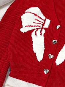 Cardigan solto com estampa de laço casual para meninas pré-adolescentes, outono/inverno