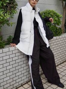 FRIFUL 立领抽绳腰无袖纯色加厚棉服女士夹克冬季背心 - 白色 - 查看 7