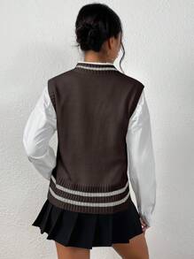 SHEIN Unity Women's Colorblock Striped Sweater Vest, Spring & Autumn - Bronze - View 2