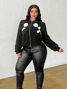 Slaydiva Jaqueta longa de manga longa folgada com estampa floral e colorblock para mulheres plus size, casual e fashion