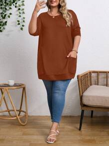 EMERY ROSE 大码休闲纯色口袋 T 恤 - 薑色 - 查看 5