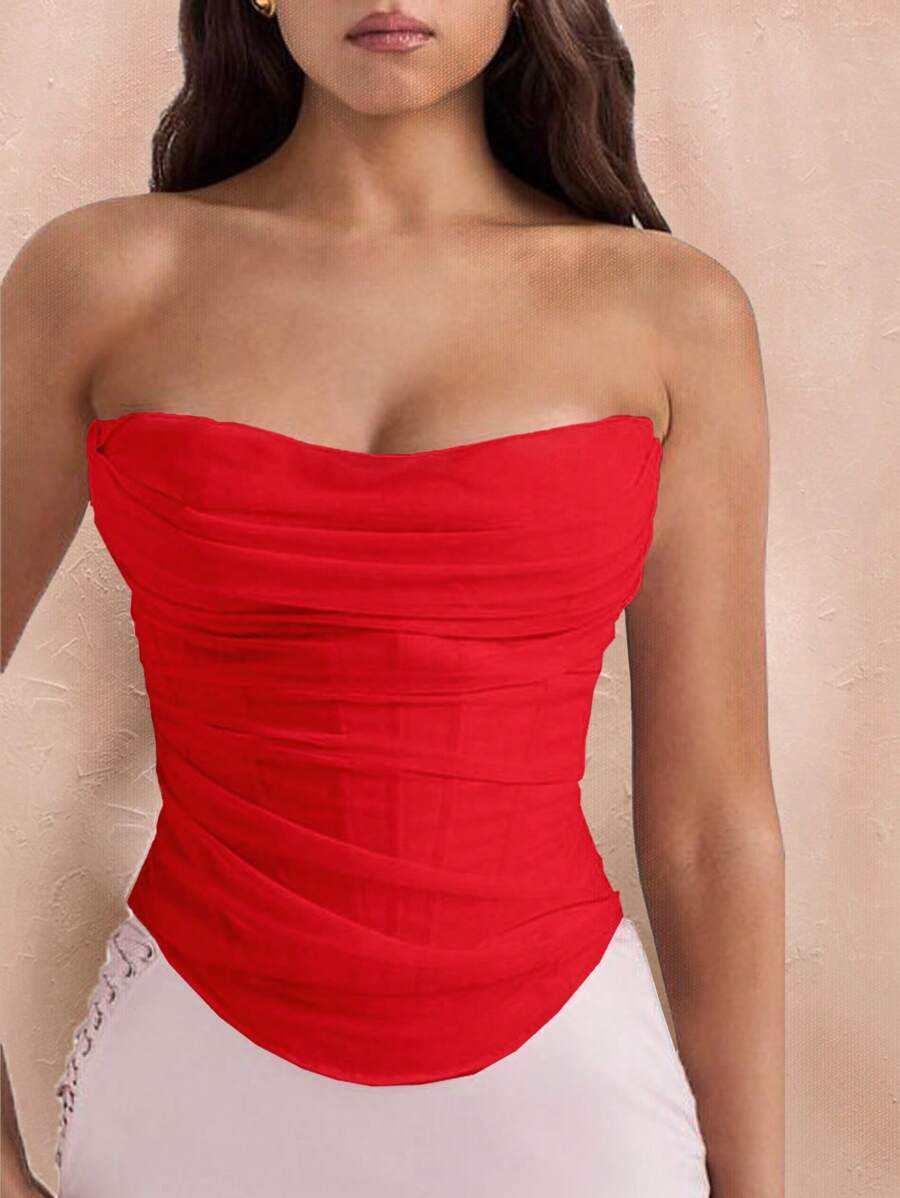 SHEIN BAE Summer Tube Top Corset Top, Country Concert Top Tops, Boho - Red - View 1