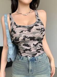 DAZY Women Camouflage Fitted Tank Top, Summer