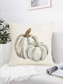 2/1 pieza Fundas de almohada de mezcla de lino lavables a máquina, funda de almohada con patrón simple de calabaza de acuarela de Acción de Gracias para decoración de otoño en porche, terraza, sofá, cojín, sala de estar y exterior (sin núcleo de almohada)