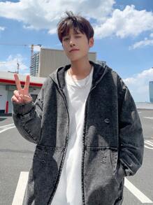 Manfinity Hypemode Áo khoác denim trùm đầu bằng vải nỉ màu xám dành cho nam - Màu xám đen - Xem 7