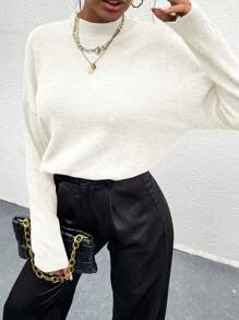 Pariaura Solid Color Long Sleeve Pullover Sweater,Long Sleeve Tops Knit Pullover Fall Winter Sweater - White - View 5