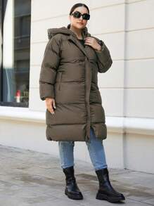 EURMUSE Plus Size Solid Color Hooded Padded Women's Coat, For Winter - Cadet Blue - View 5