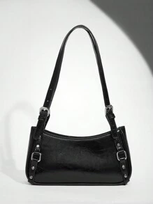 SHEIN BAE Sac à épaule noir style moto décontracté pour femmes