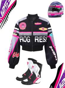 SHEIN Sparklyn Digital Print Zip-Up Jacket For Tween Girl, Casual Vacation,Holiday,Summer,Travel