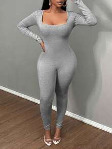 Slaydiva Women's Casual Crew Neck Jumpsuit, Spring/Autumn - Grey - View 1