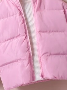 Young Girl Loose Padded Coat With Stand Collar, Rhinestone Butterfly Pattern - Pink - View 4