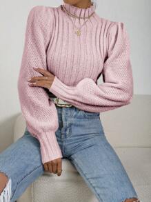 Calvaya Jersey de manga farol de cuello alto liso, para otoño/invierno - Rosa - Ver 6