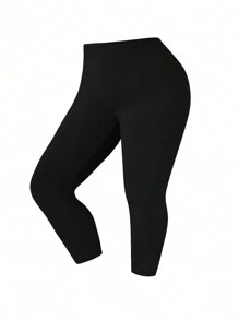 SHEIN Clasi 大码露肩不对称下摆背心和紧身裤两件套，春夏 - 黑色 - 查看 3