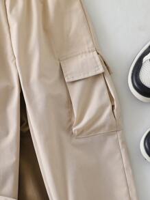 SHEIN Young Boy Casual Front Tie Pocket Solid Color Pants, Everyday Wear