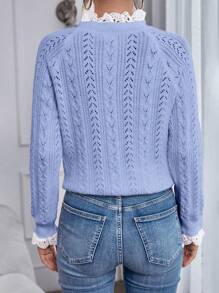 Chiquease 女士秋冬宽松长袖镂空针织套头衫 - 淺藍色 - 查看 2