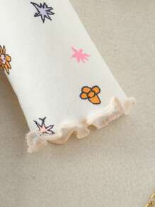 SHEIN 新生女婴蝴蝶碎花 T 恤和牛仔背带裤 2 件套服装，休闲时尚，适合秋冬季 - 彩色 - 查看 3